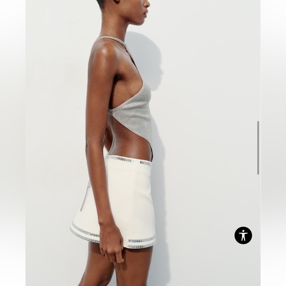 Zara RHINESTONE SKORT Size Small NWT $69.95 White Mid-rise skort - Picture 3 of 10
